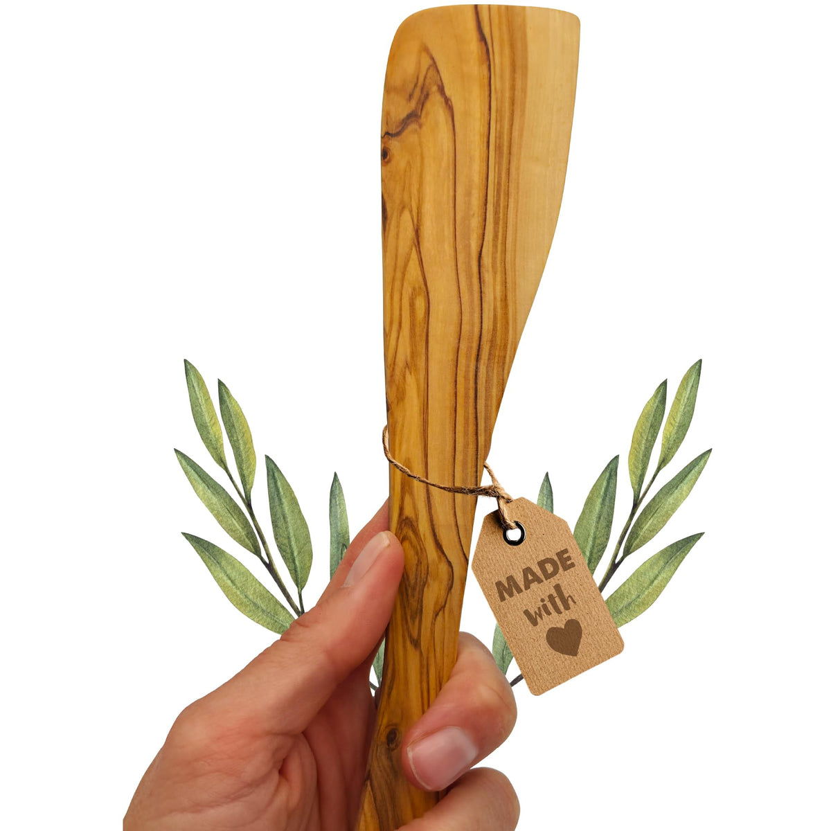 Pfannenwender aus Olivenholz, 31 cm, mit natürlicher Maserung