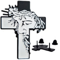 Anstecknadel Kreuz mit Antlitz Jesu und Dornenkrone, schwarz-weiße Emaille, 2,54 x 3,30 cm