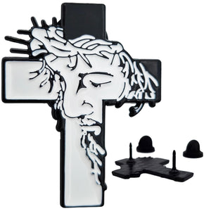Anstecknadel Kreuz Antlitz Jesu Schwarz-Weiß 2,54 x 3,30 cm