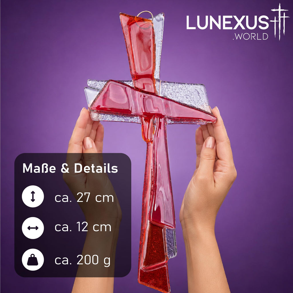 Glaskreuz in leuchtendem Rot-Transparent, 27 x 12 cm, Wandkreuz – Bild 2