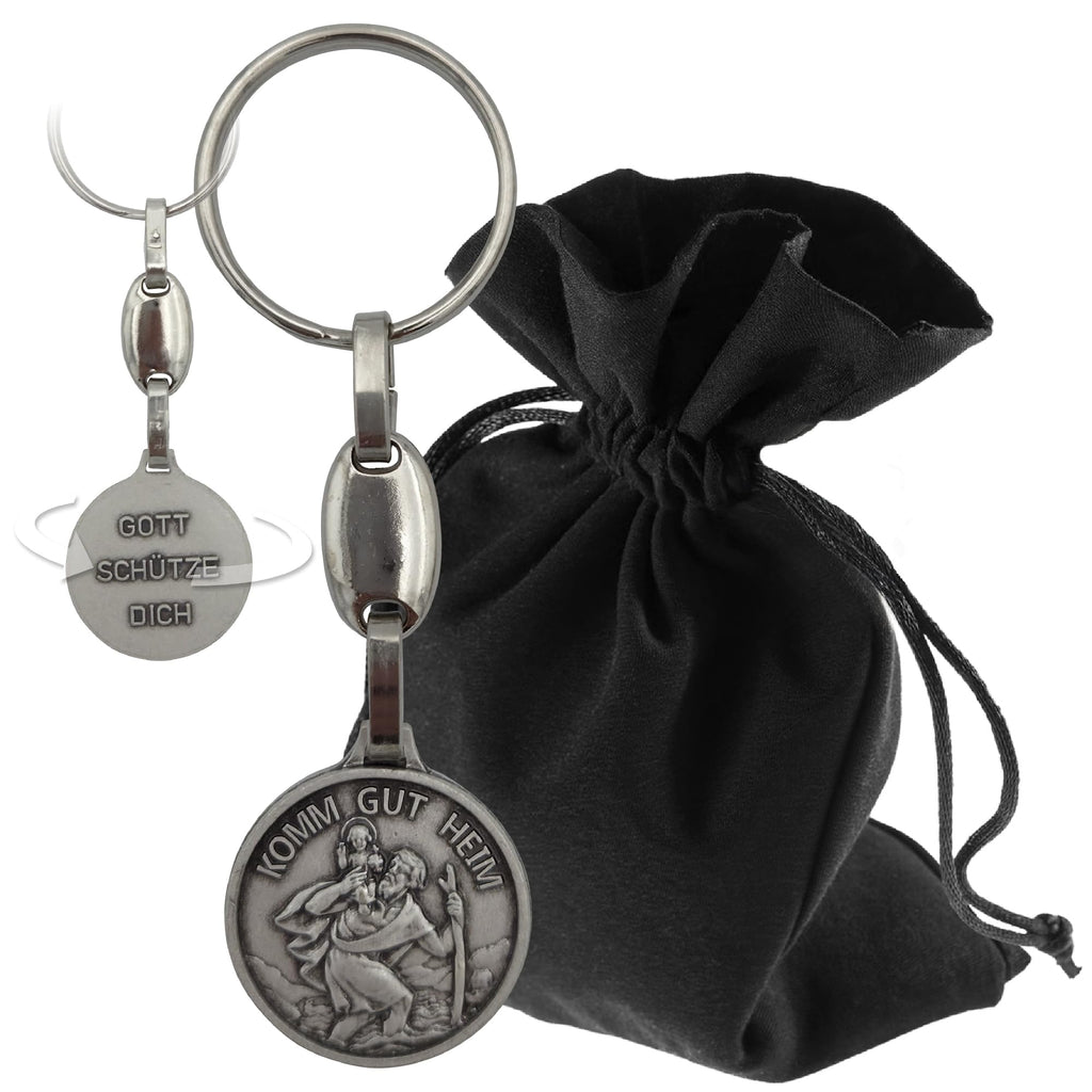 Christophorus Schlüsselanhänger silber 9 cm mit Gravur Komm gut heim, gesegnet