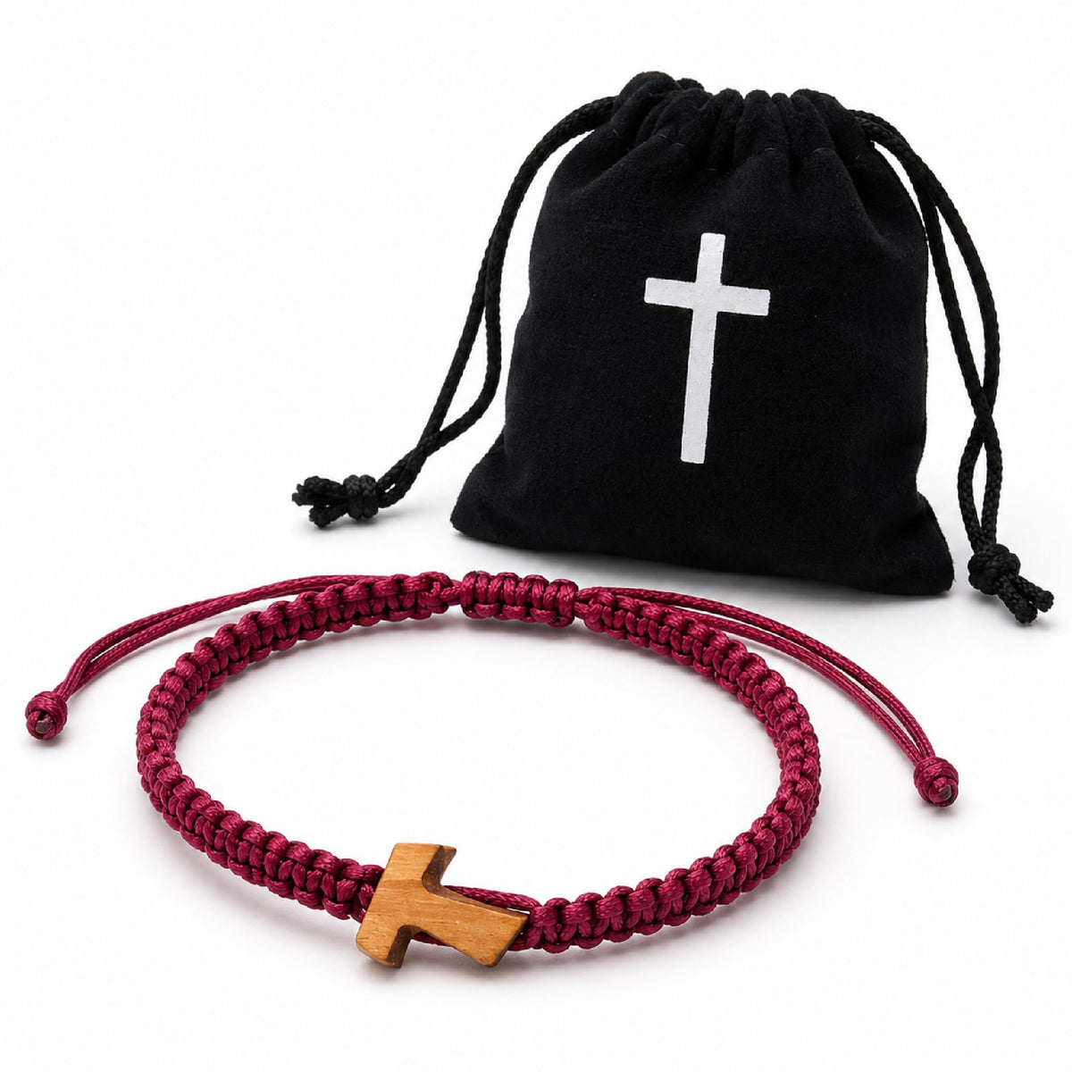 Paracord-Armband mit T-Kreuz aus Olivenholz, verstellbar 14–20 cm, gesegnet – Bild 3