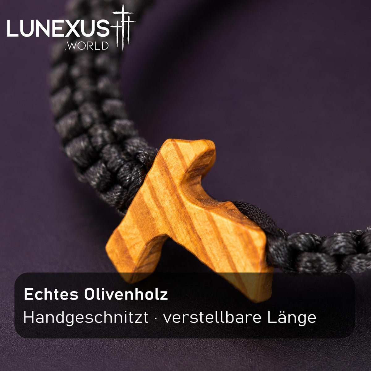 Paracord-Armband mit T-Kreuz aus Olivenholz, verstellbar 14–20 cm, gesegnet – Bild 8