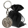 Christophorus Schlüsselanhänger Metall silber Ø 3,5 cm, gesegnet, mit Samtsäckchen
