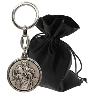 Christophorus Schlüsselanhänger Ø 3,5 cm Silber 9,5 cm – gesegnet