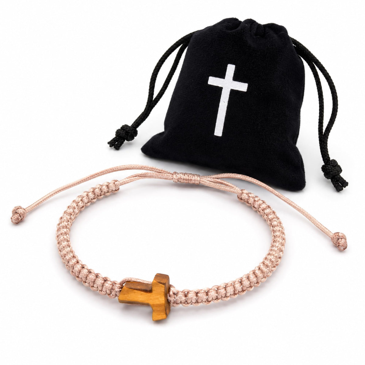 Paracord-Armband mit T-Kreuz aus Olivenholz, verstellbar 14–20 cm, gesegnet – Bild 2