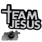 Anstecknadel Team Jesus mit Kreuz-T, schwarz-weiße Emaille, 3,05 x 1,78 cm