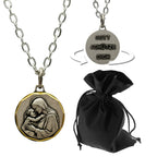 Marienkette Madonna mit Kind, Medaillon 2,2 cm Edelstahl, Gravur Gott schütze dich