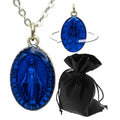 Maria Kette mit blauer Wundertätiger Medaille 3 cm, Edelstahlkette 60 cm, gesegnet