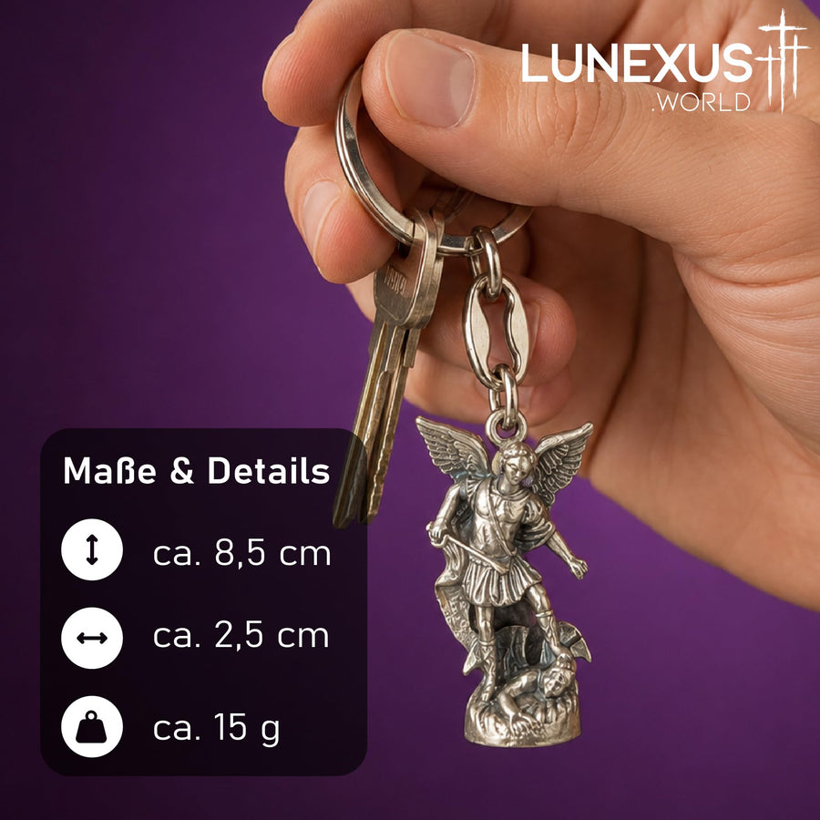Schutzengel Schlüsselanhänger 3D-Figur Metall antik 8,5 cm, gesegnet, mit Samtbeutel – Bild 2