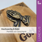 Haussegen aus Olivenholz mit betenden Händen und Inschrift Gott segne unser Haus – Bild 5