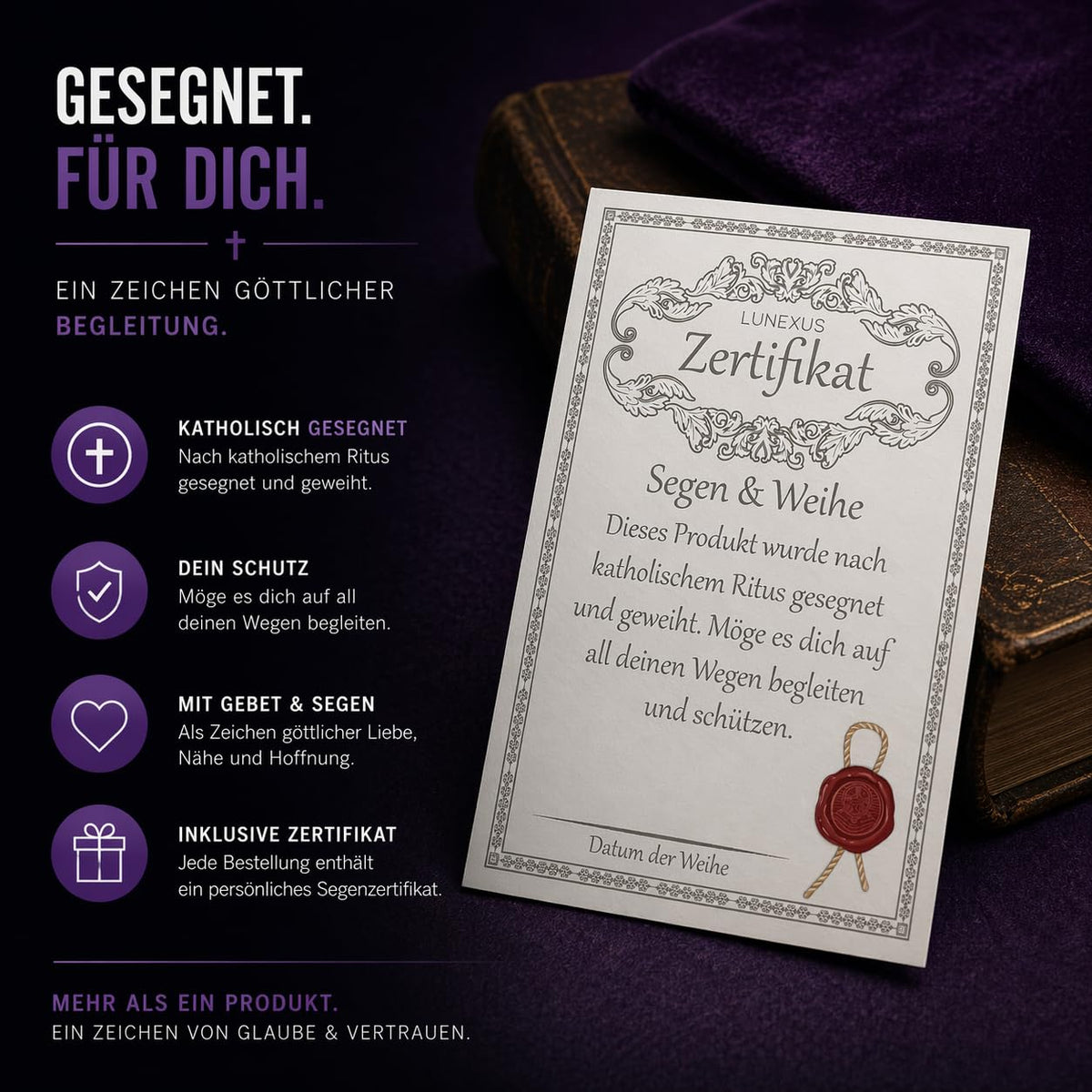 Vaterunser Kreuzkette Edelstahl 3 x 1 cm mit schwarzem Band, gesegnet, Samt-Säckchen – Bild 6