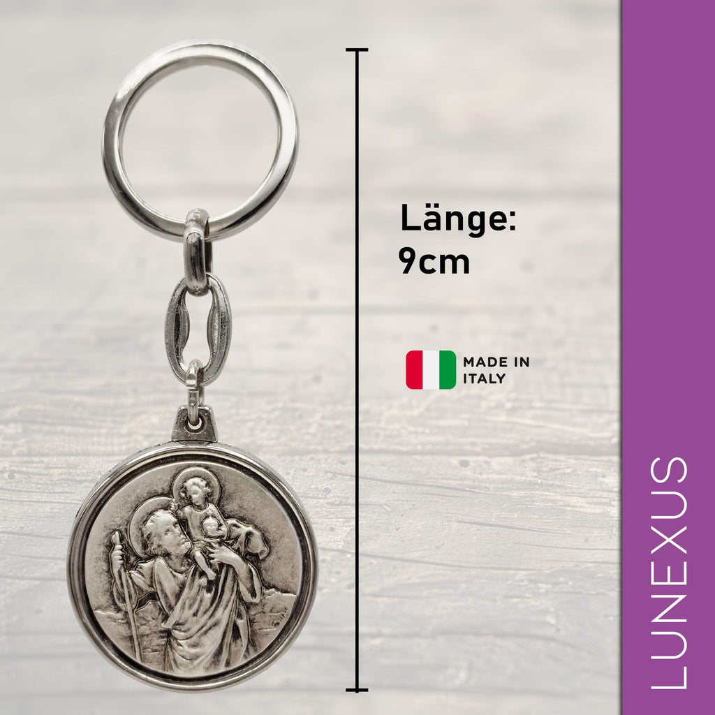Christophorus Schlüsselanhänger Metall silber Ø 3,5 cm, gesegnet, mit Samtsäckchen – Bild 2