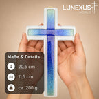 Glaskreuz mit gesprenkelten Blau- und Grüntönen, 20,5 cm, Wandkreuz – Bild 2