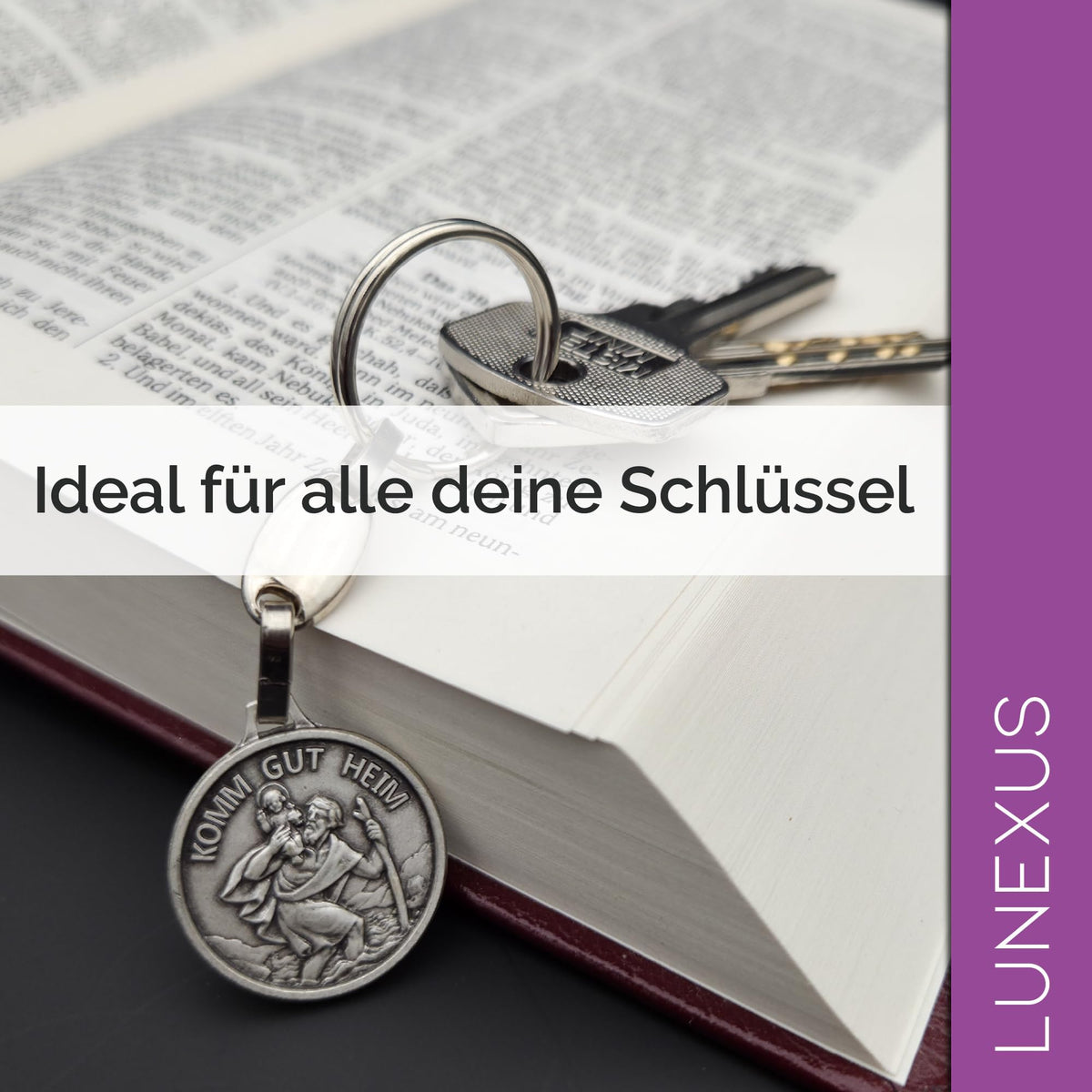 Christophorus Schlüsselanhänger silber 9 cm mit Gravur Komm gut heim, gesegnet – Bild 5
