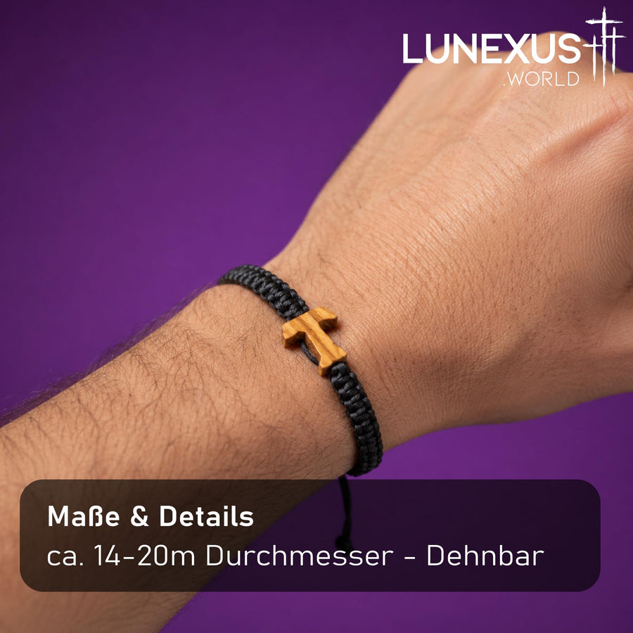 Paracord-Armband mit T-Kreuz aus Olivenholz, verstellbar 14–20 cm, gesegnet – Bild 5