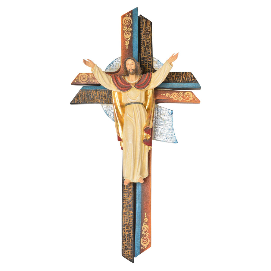 Cristo resucitado contemplativo – talla de madera hecha a mano del Tirol del Sur, acabado pan de oro fino envejecido