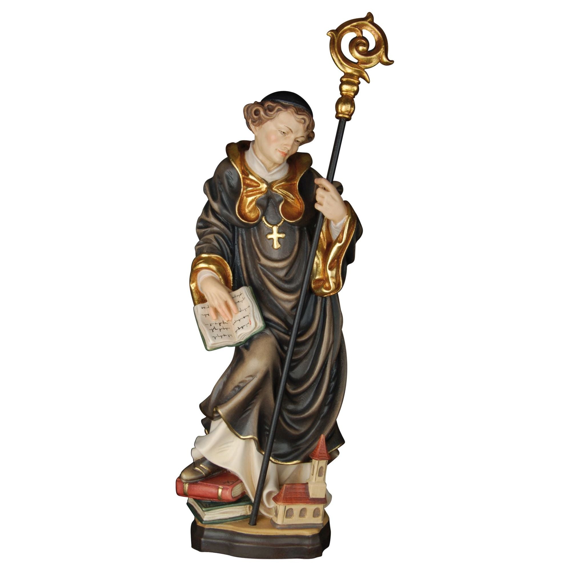 Hl. Robert mit Kirche – handgeschnitzt in Südtirol