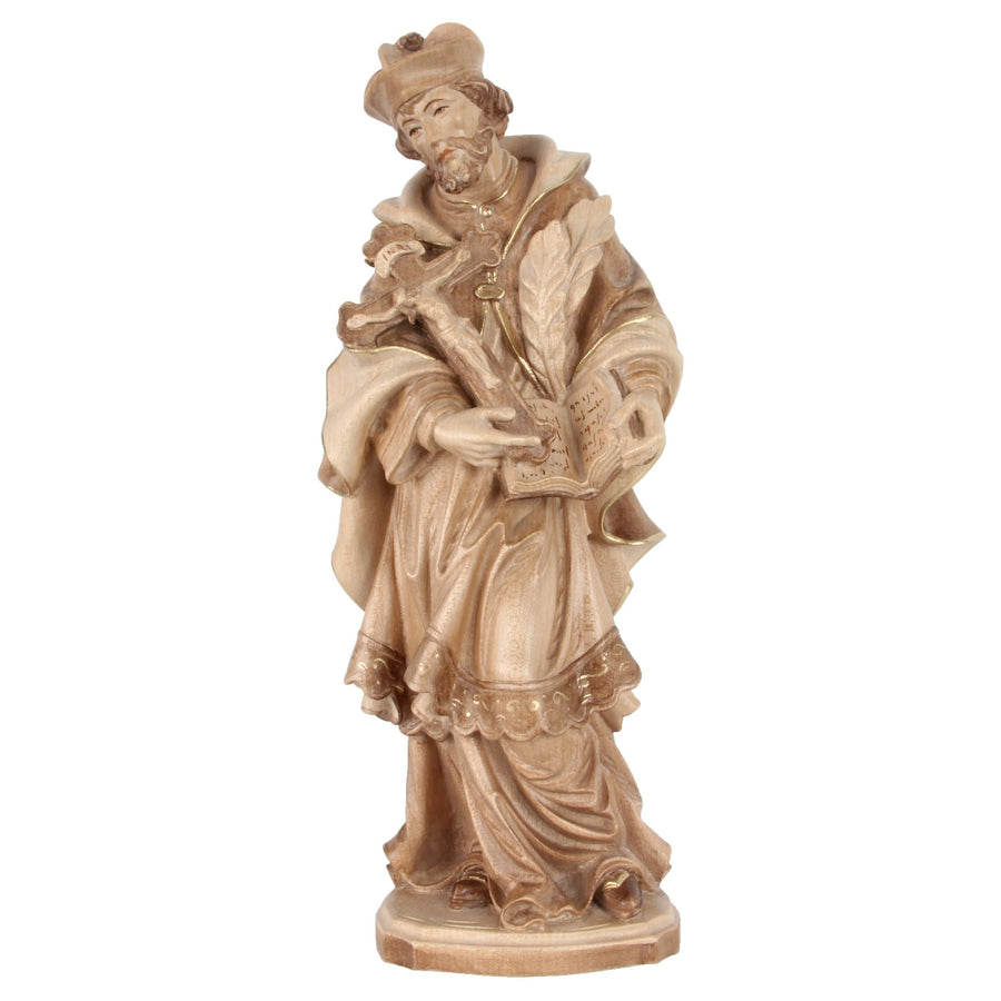 Hl. Johannes Nepomuk – handgeschnitzte Holzfigur, Ausführung mehrfarbig gebeizt