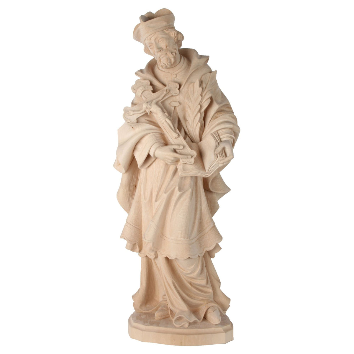 Hl. Johannes Nepomuk – handgeschnitzte Holzfigur, Ausführung natur