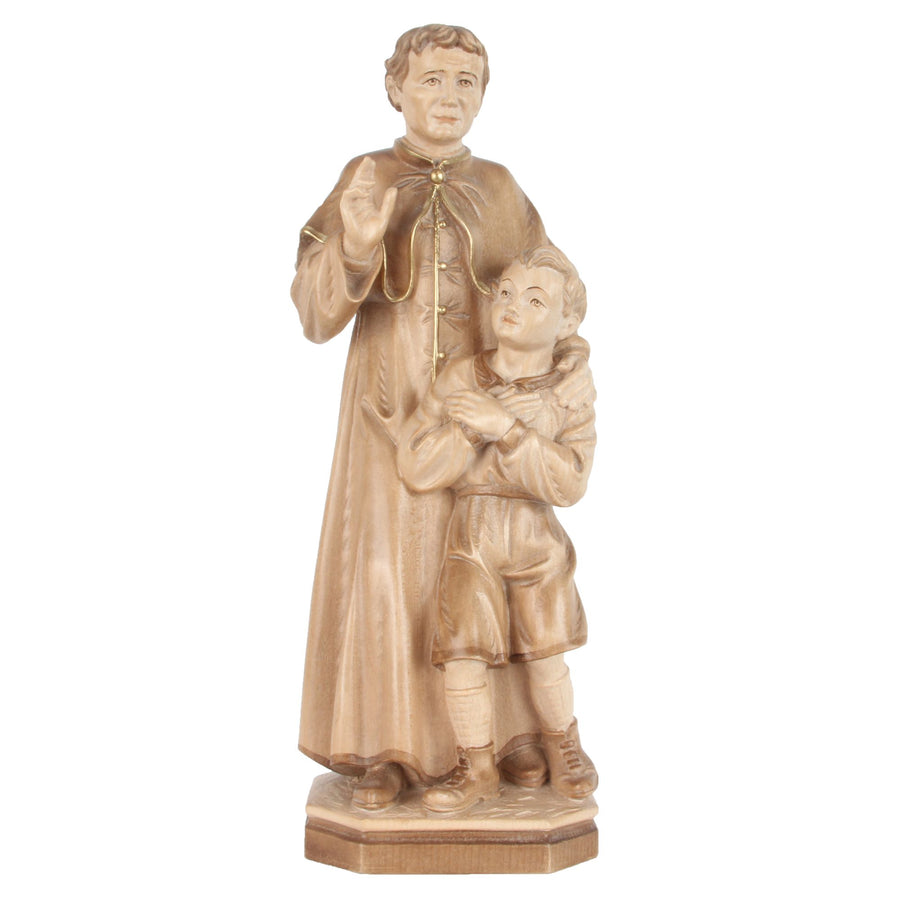 Hl. Johannes Bosco (Don Bosco) – handgeschnitzte Holzfigur aus Südtirol, Ausführung mehrfarbig gebeizt
