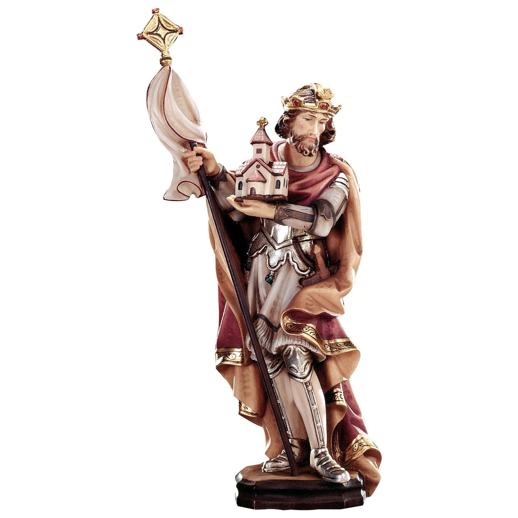 Heilige Männer „Hl. Leopold mit Fahne und Kirche“ – handgeschnitzt in Südtirol