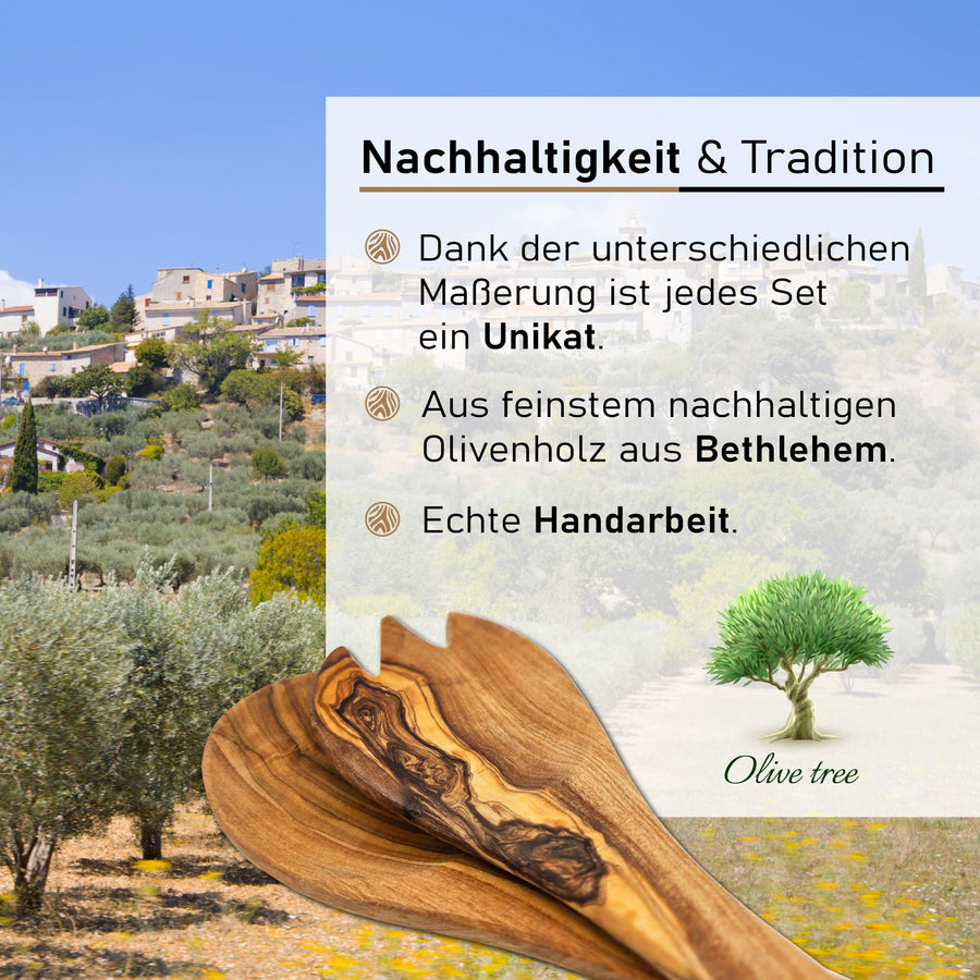 Salatbesteck aus Olivenholz, 32 cm, Salatlöffel und -gabel mit natürlicher Maserung – Bild 3