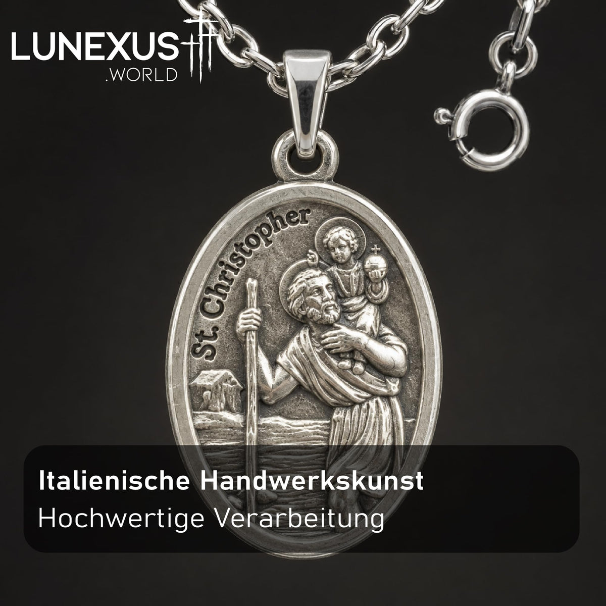 Christophorus Medaille Edelstahl silber mit Kette, beidseitig graviert, gesegnet – Bild 5