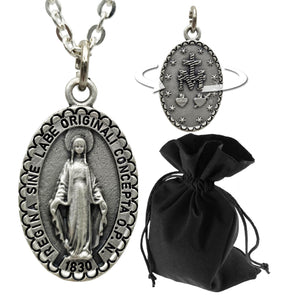 Marienkette Antik-Silber matt, Anhänger 2,4 cm, Ankerkette 60 cm