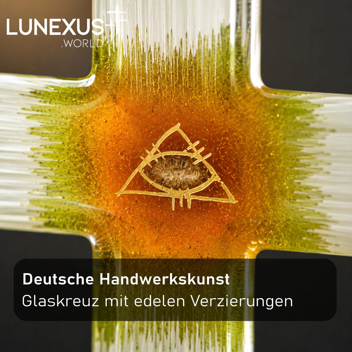 Glaskreuz 22×15 cm mit strukturiertem Gold-Auge in Weiß, Rot und Gold, gesegnet – Bild 5