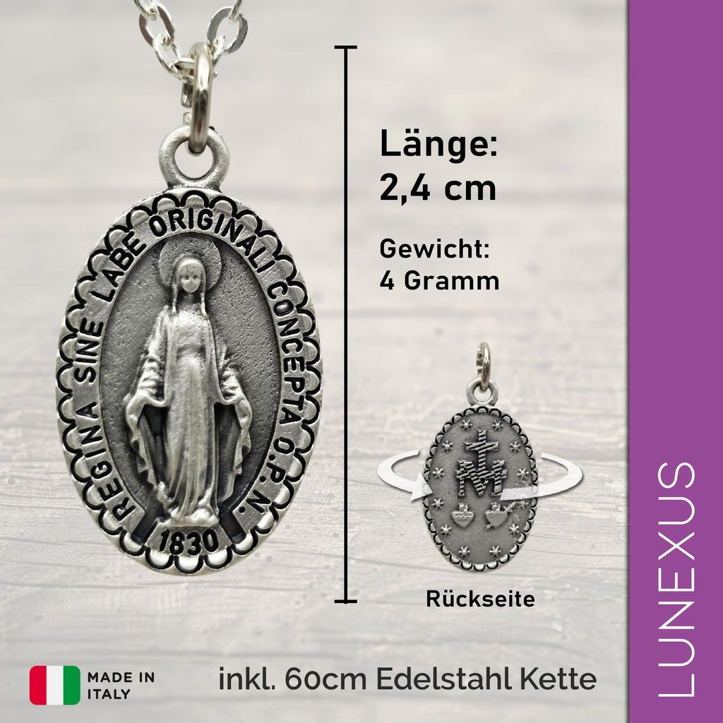 Marienkette Antik-Silber matt, Anhänger 2,4 cm, Ankerkette 60 cm, Edelstahl, gesegnet – Bild 2