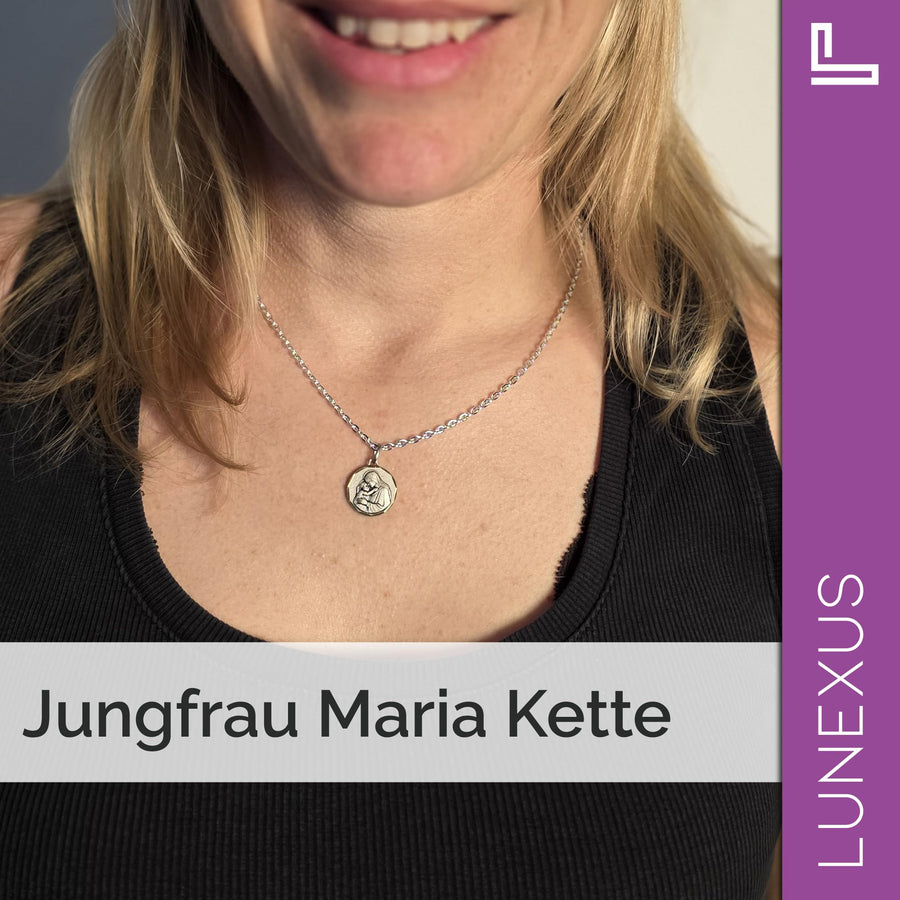 Collier Vierge Marie, Madone à l'Enfant, médaillon 2,2 cm en acier inoxydable, gravure « Gott schütze dich » – image 6
