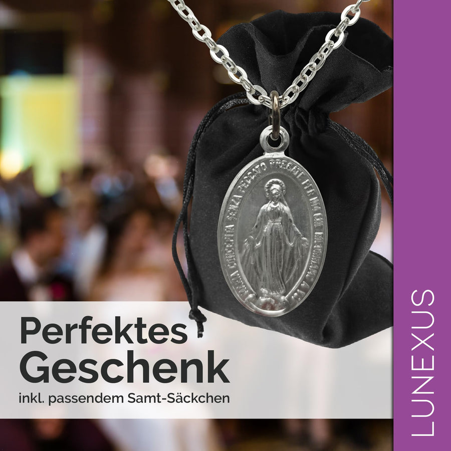 Marienkette Silber glänzend, Anhänger 3 cm mit italienischer Inschrift, Edelstahlkette 60 cm – Bild 4