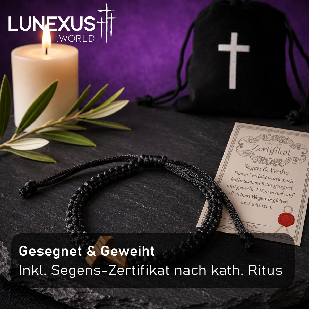 Paracord-Armband mit T-Kreuz aus Olivenholz, verstellbar 14–20 cm, gesegnet – Bild 7