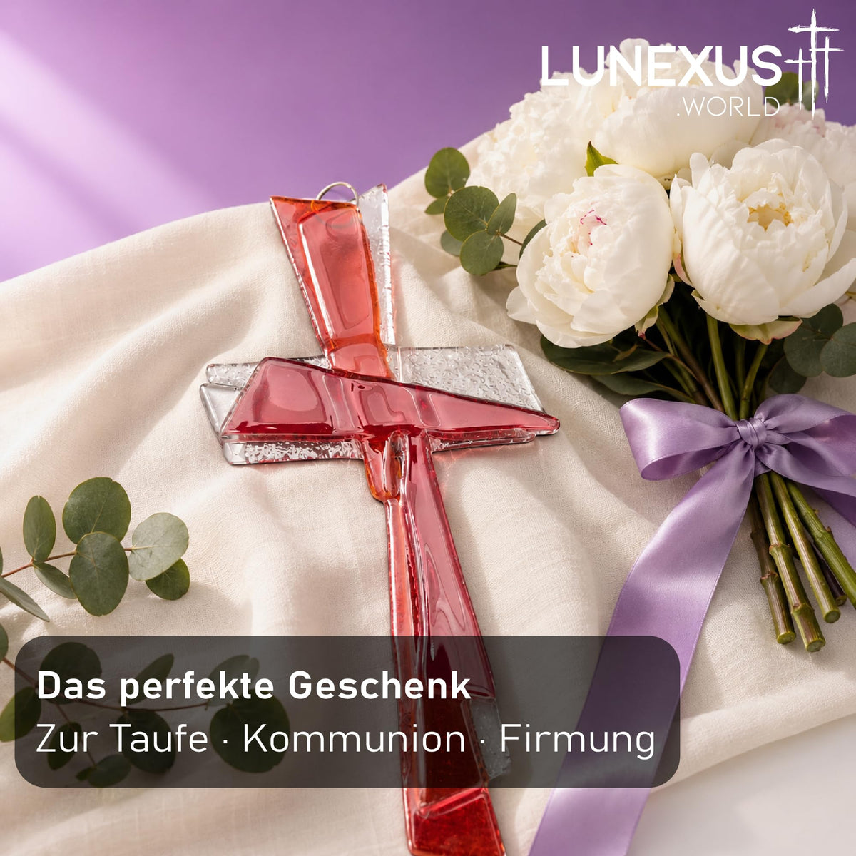 Glaskreuz in leuchtendem Rot-Transparent, 27 x 12 cm, Wandkreuz – Bild 6