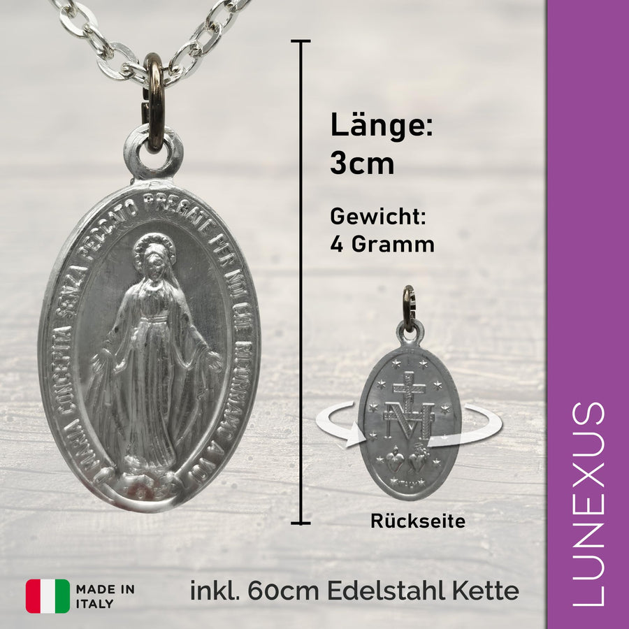 Marienkette Silber glänzend, Anhänger 3 cm mit italienischer Inschrift, Edelstahlkette 60 cm – Bild 2