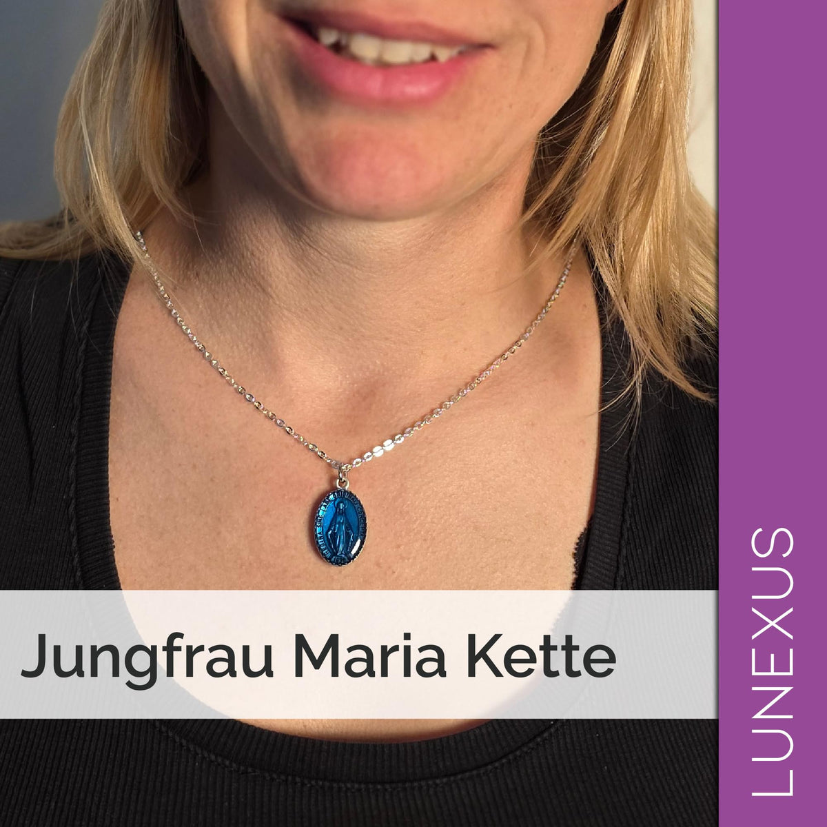 Maria Kette mit blauer Wundertätiger Medaille 3 cm, Edelstahlkette 60 cm, gesegnet – Bild 5