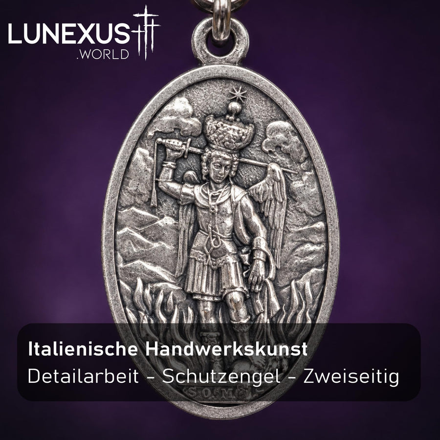 Schutzengel Schlüsselanhänger Metall silber 9,5 cm, gesegnet, mit schwarzem Samtbeutel – Bild 5