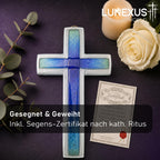 Glaskreuz mit gesprenkelten Blau- und Grüntönen, 20,5 cm, Wandkreuz – Bild 4