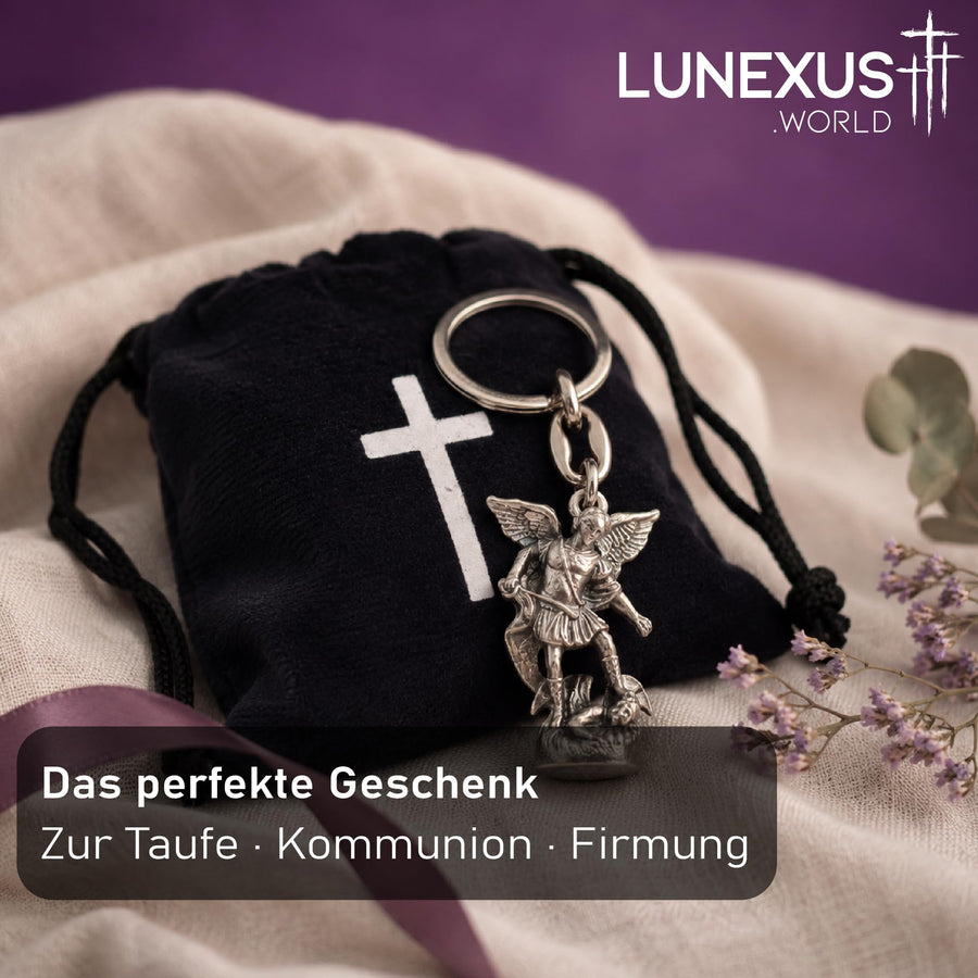 Schutzengel Schlüsselanhänger 3D-Figur Metall antik 8,5 cm, gesegnet, mit Samtbeutel – Bild 6