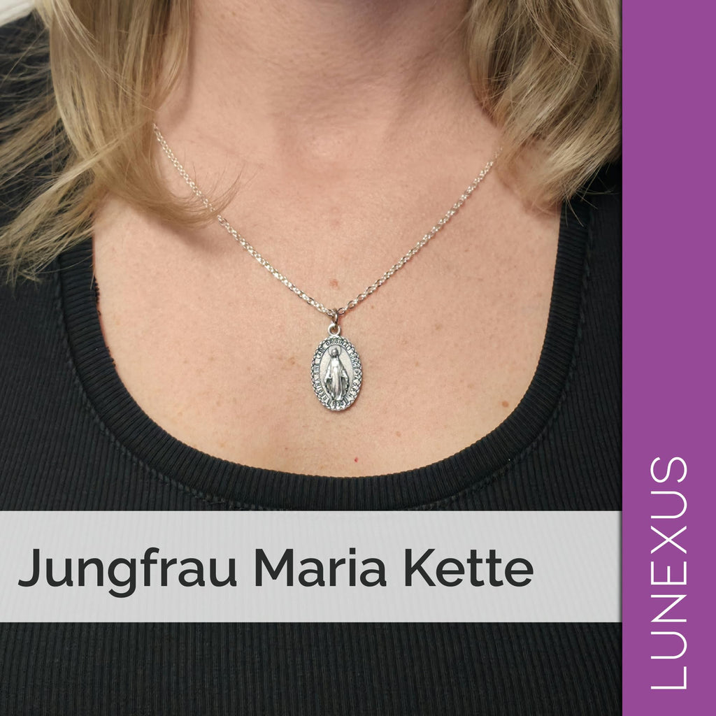 Marienkette Antik-Silber matt, Anhänger 2,4 cm, Ankerkette 60 cm, Edelstahl, gesegnet – Bild 6
