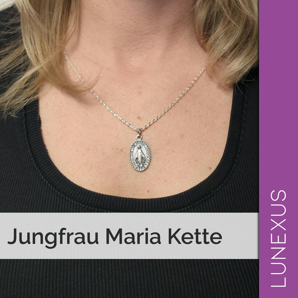Marienkette Antik-Silber matt, Anhänger 2,4 cm, Ankerkette 60 cm, Edelstahl, gesegnet – Bild 6