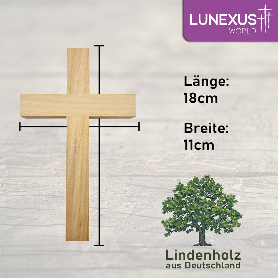 Schlichtes Wandkreuz aus hellem Lindenholz, 18 × 11 cm, ohne Figur, gesegnet – Bild 2
