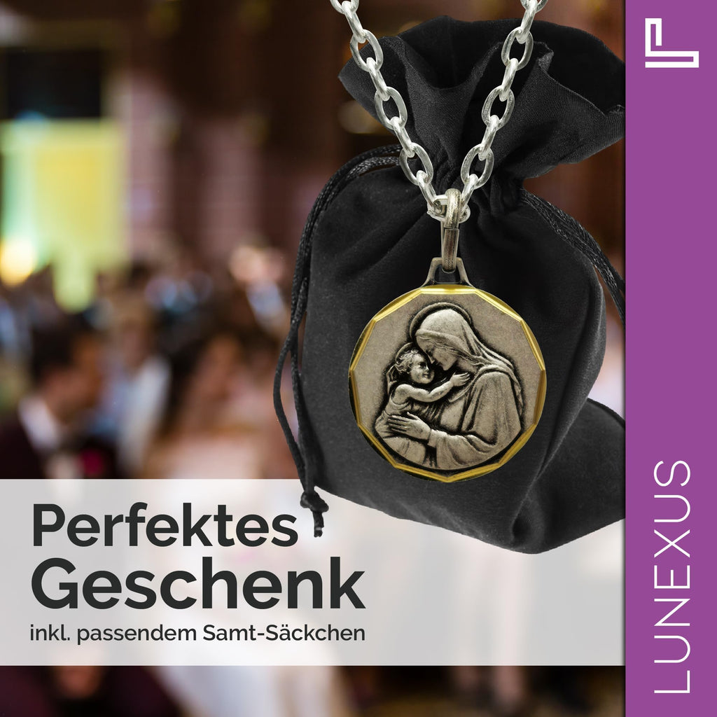 Marienkette Madonna mit Kind, Medaillon 2,2 cm Edelstahl, Gravur Gott schütze dich – Bild 5