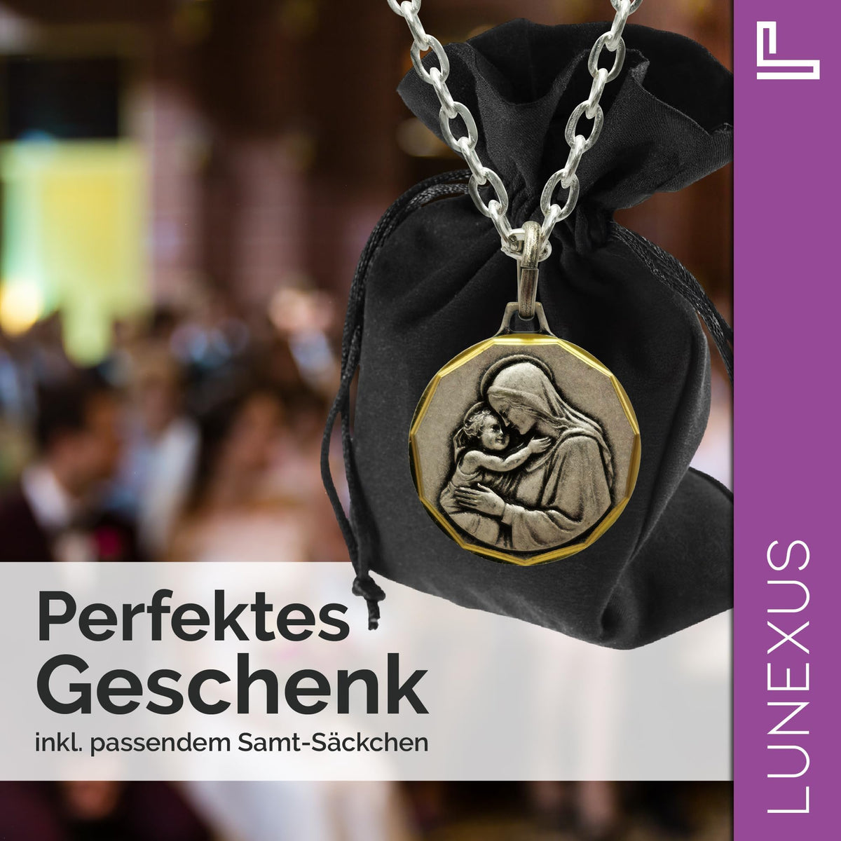 Marienkette Madonna mit Kind, Medaillon 2,2 cm Edelstahl, Gravur Gott schütze dich – Bild 5