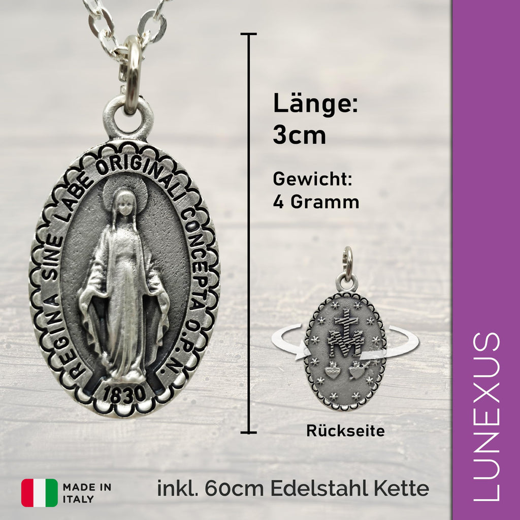 Marienkette Antik-Silber matt, Anhänger 3 cm, Edelstahlkette 60 cm, gesegnet – Bild 2