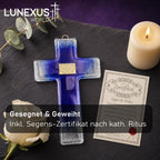 Glaskreuz in Blau mit goldenem Fischsymbol, 21 x 14 cm, Wandkreuz – Bild 4