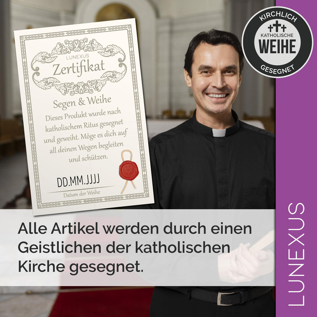 Christophorus Schlüsselanhänger Gute Fahrt, Antik-Silber, 9 cm, gesegnet, mit Samtbeutel – Bild 3