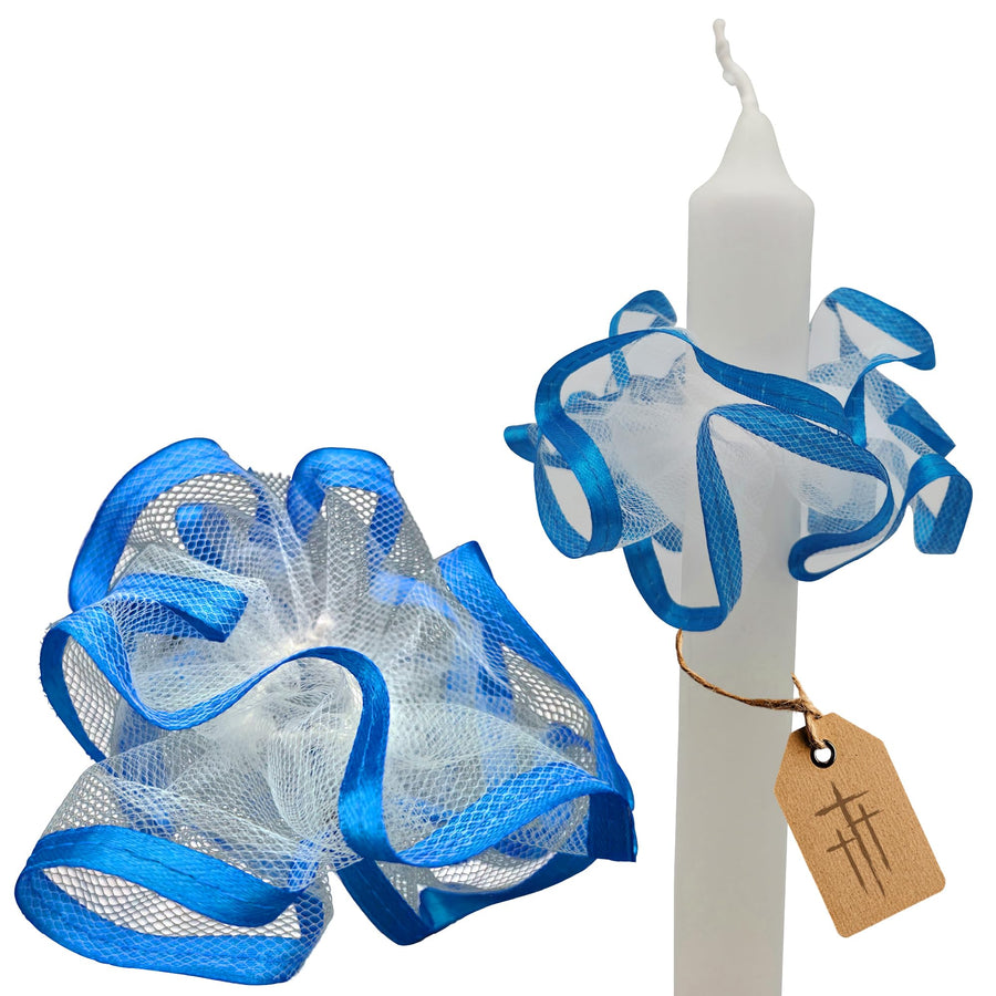 Protège-cierge anti-gouttes en tulle pour bougies – bleu