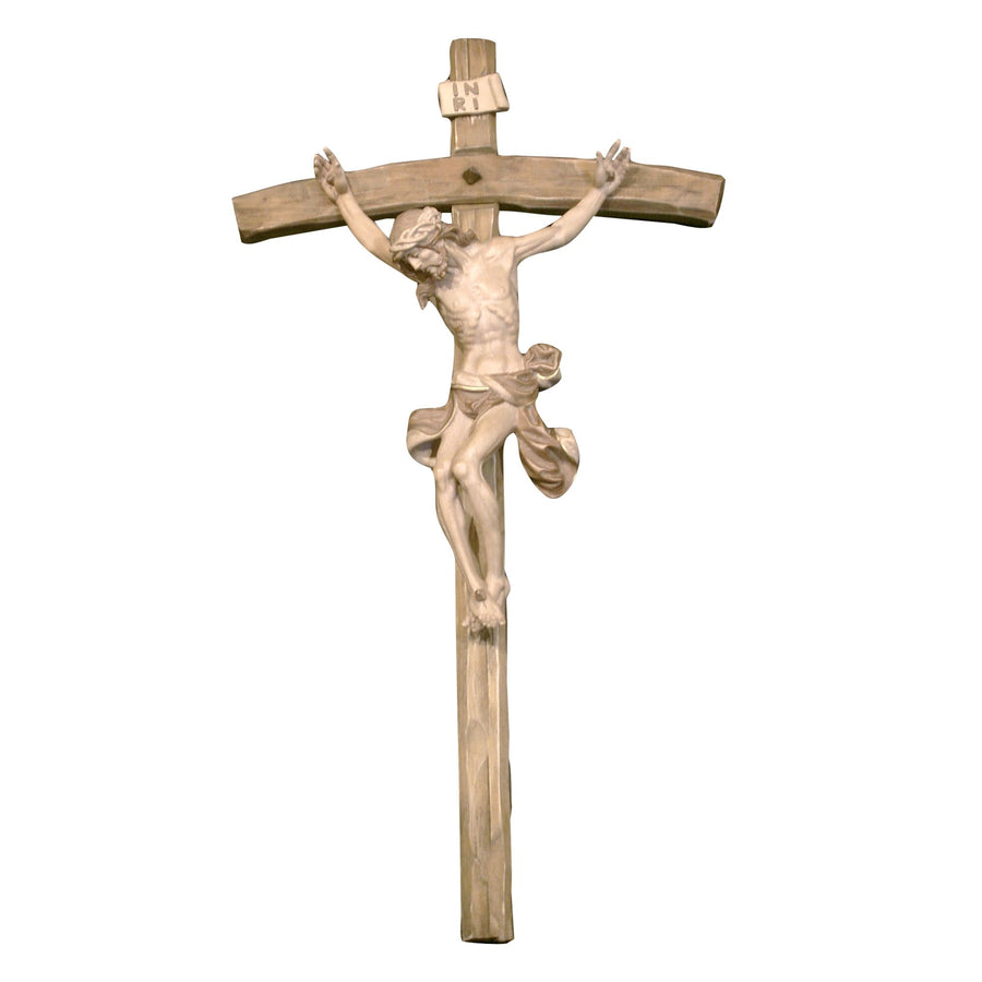 Crucifix avec corpus – croix en bois sculptée à la main, finition teintée polychrome